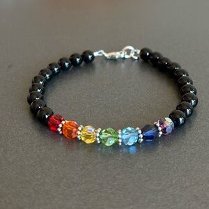 Swarovski Crystal and Onyx Chakra‎ Bracelet with Sterling Silver Clasp NWT